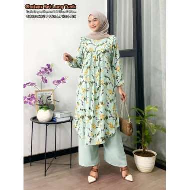 Bunga Matahari Set Tunik One Set Wanita Long Tunik Rayon Twill Baju Setelan Wanita Kekinian Celana A