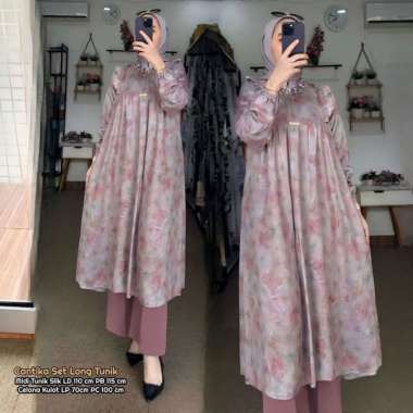 Bunga Matahari Set Tunik One Set Wanita Long Tunik Rayon Twill Baju Setelan Wanita Kekinian Celana A
