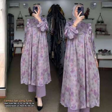 Bunga Matahari Set Tunik One Set Wanita Long Tunik Rayon Twill Baju Setelan Wanita Kekinian Celana A