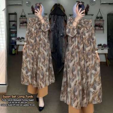 Bunga Matahari Set Tunik One Set Wanita Long Tunik Rayon Twill Baju Setelan Wanita Kekinian Celana A