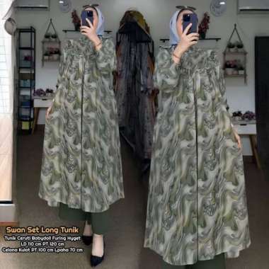 Bunga Matahari Set Tunik One Set Wanita Long Tunik Rayon Twill Baju Setelan Wanita Kekinian Celana A