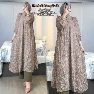 Bunga Matahari Set Tunik One Set Wanita Long Tunik Rayon Twill Baju Setelan Wanita Kekinian Celana A