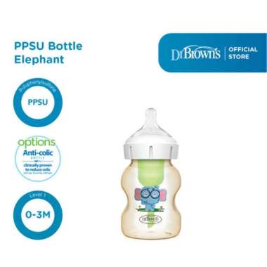 Dr. Brown's 5oz/9oz PPSU Wide Neck Options+ Deco Botol Susu / Botol Bayi 150 elephant