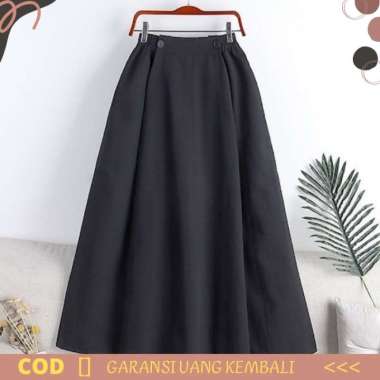 Skirt Rok Panjang Wanita Fashion Casual Terra Bahan Linen Kekinian - Cream Hitam
