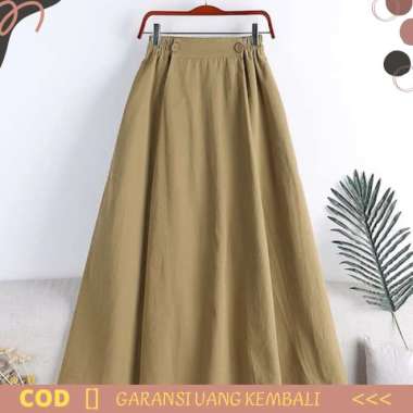 Skirt Rok Panjang Wanita Fashion Casual Terra Bahan Linen Kekinian - Cream Mocca
