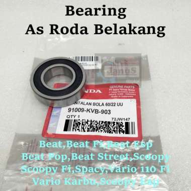 Klahar Bearing As roda belakang Honda Beat Scoopy Spacy Vario 110 karbu Injeski FI ESP 60/22 ORI ASL