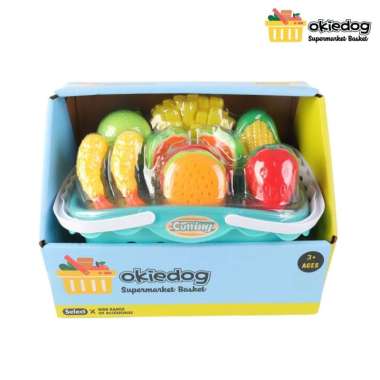 Okiedog Supermarket Basket Mix Foods - Mainan Keranjang Belanja, Mainan Potong Buah Sayur