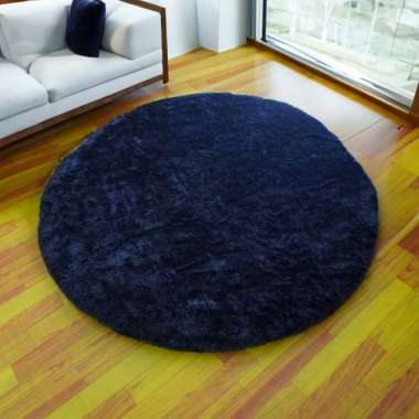 Karpet bulu bulat diameter 100 tebal 2.5cm isi busa LP Hitam