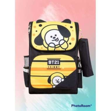 Tas Ransel Anak Perempuan Sekolah SD Karakter BT21 Free Pouch KUNING Chimmy