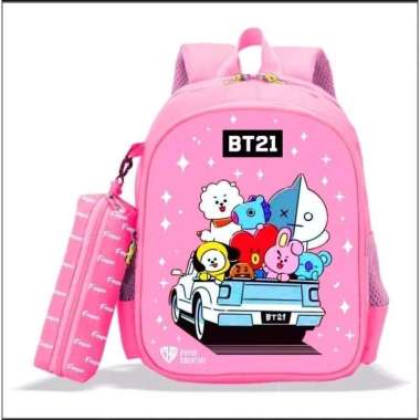 Tas Ransel Anak BT21 // Tas Ransel Anak perempuan Free Pouch PINK BT21