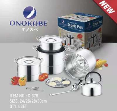 ONOKABE ONOMANE STEAMER STOCK POT JUMBO PANCI STAINLESS 4 SET DAN TEKO TEBAL DIJAMIN AWET ASLI PUAS 