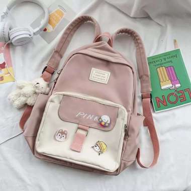 Tas Ransel Anak Perempuan Cewek Sekolah Sd Tk Paud Kanvas Kecil Hitam Polos - Pink Pink