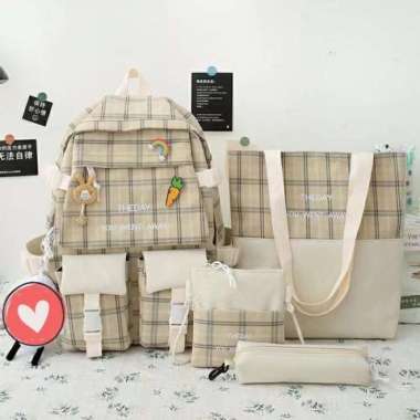Tas Ransel Anak Perempuan Sekolah Imr Sd Smp Sma Set 4 Original J - rslset4-JJ-Pink rslset4-JJ-krem