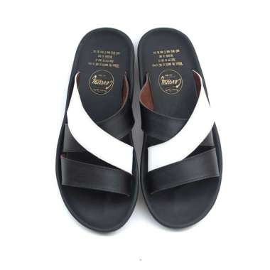 Telop - Sandal kulit pria cevany original handmade Sendal pria bisa COD 42 Hitam