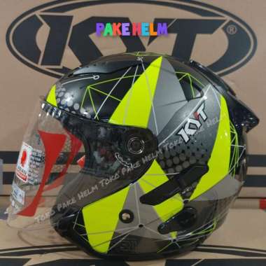 HELM KYT GALAXY FLAT R MATRIX BLACK YELLOW HALF FACE DOUBLE VISOR M