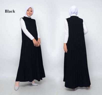 Baju Gamis Wanita Plisket Maxy Lengan Buntung/Tanpa lengan/Gamis kensi - DARK GREY BLACK