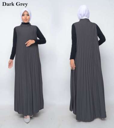 Baju Gamis Wanita Plisket Maxy Lengan Buntung/Tanpa lengan/Gamis kensi - DARK GREY DARK GREY