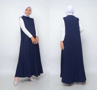 Baju Gamis Wanita Plisket Maxy Lengan Buntung/Tanpa lengan/Gamis kensi - DARK GREY NAVY