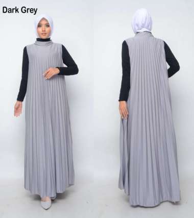 Baju Gamis Wanita Plisket Maxy Lengan Buntung/Tanpa lengan/Gamis kensi - DARK GREY GREY SILVER