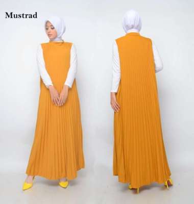 Baju Gamis Wanita Plisket Maxy Lengan Buntung/Tanpa lengan/Gamis kensi - DARK GREY MUSTRAD
