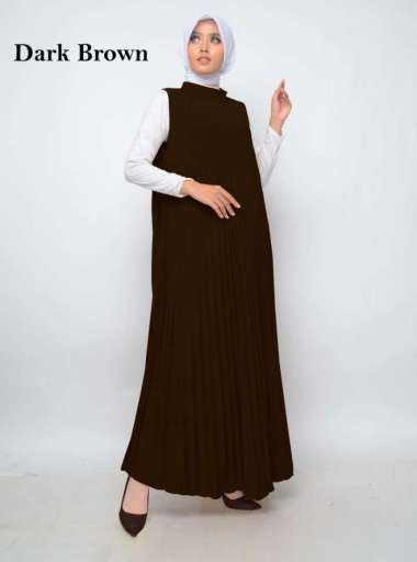 Baju Gamis Wanita Plisket Maxy Lengan Buntung/Tanpa lengan/Gamis kensi - DARK GREY DARK BROWN