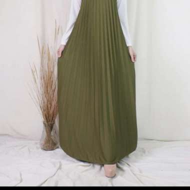 Baju Gamis Wanita Plisket Maxy Lengan Buntung/Tanpa lengan/Gamis kensi - DARK GREY ARMY