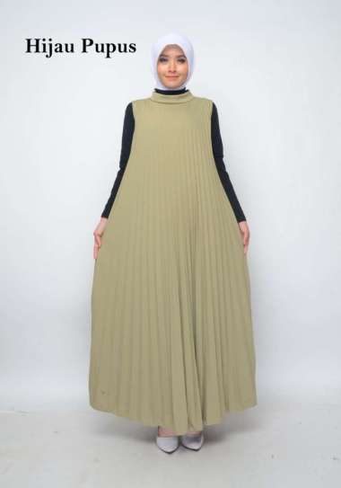 Baju Gamis Wanita Plisket Maxy Lengan Buntung/Tanpa lengan/Gamis kensi - DARK GREY HIJAU PUPUS