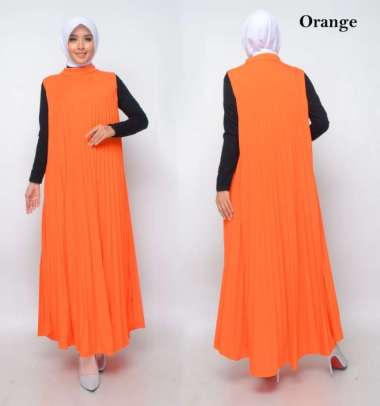 Baju Gamis Wanita Plisket Maxy Lengan Buntung/Tanpa lengan/Gamis kensi - DARK GREY ORANGE.