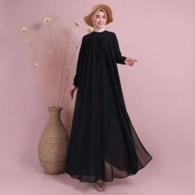 BAJU GAMIS HITAM / GAMIS CERUTI HITAM BORDIR /GAMIS POLOS CERUTY HITAM