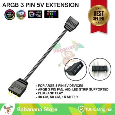 Kabel ARGB Extension 3 Pin 5V LED AURA STRIP Cable Extender 3Pin Fan 1.5 Meter