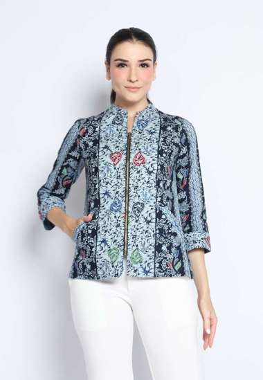 Adikusuma Blouse Batik Tumpal Hati 182B260102 - Biru Tua M
