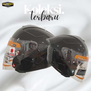 HELM INK TERRA 2 SOLID BLACK GLOSY (ORIGINAL) DOUBLE VISOR HALF FACE M