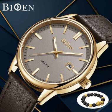 BIDEN Jam Tangan Pria Anti Air Kuarsa Kalender Klasik Mode Pria Original Tali Kulit Jam Tangan Cowok