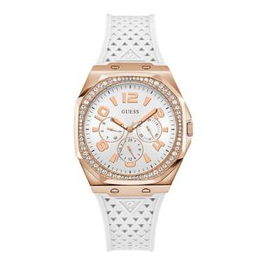Jam Tangan Wanita Guess Zest GW0694L3 Ladies Silver Dial White Silicone Strap