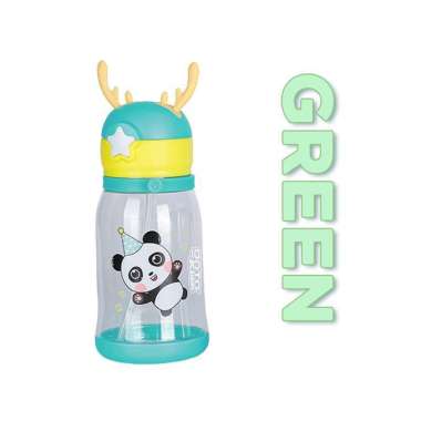 Goto Kiddo Botol Minum Anak Lucu Karakter Sedotan Dengan Tali Gantung PANDA GREEN
