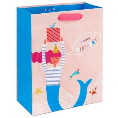 PAPER BAG MEDIUM- GIFT BAG- TAS KERTAS-MERMAID WITH PRESENT-BIRTHDAY