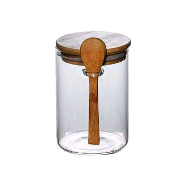 Toples Kaca Mini Bulat Tabung Storage Jars Transparan Plus Sendok Kayu TOPLES MINI