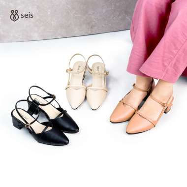 SEIS Yura Mules Heels Wanita | Slingback Hak 5 cm 38 BLACK