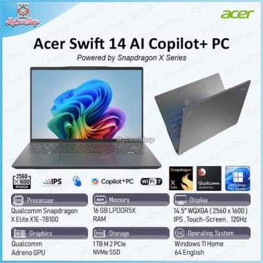 ACER SWIFT 14 AI COPILOT+ PC LAPTOP SF14 SNAPDRAGON X ELITE X1E-78100 16GB RAM 1TB SSD QUALCOMM ADRE