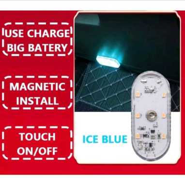 Lampu Plafon Mobil LED Free USB/Lampu Kabin Mobil Lampu Sentuh Tempel Interior Mobil ICE BLUE+BOX AS