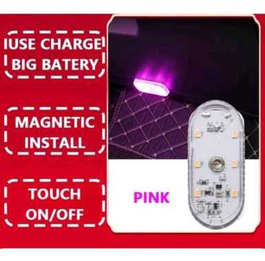 Lampu Plafon Mobil LED Free USB/Lampu Kabin Mobil Lampu Sentuh Tempel Interior Mobil PINK+BOX ASLI