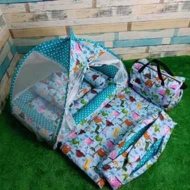 Kasur Kelambu Bayi FREE BEDCOVER + Tas & Gendongan | Set Kasur Bayi Kelambu | Kado Baby dinosaurus