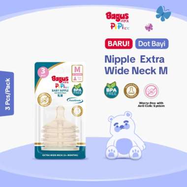 Bagus Pipi Extra Wide Neck Nipple 3+ Months (M) / 6+ Months (L) isi 3 pcs - Karet Dot Bayi 3+ Months
