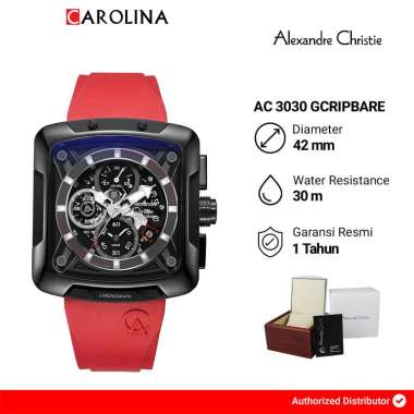 Jam Tangan Pria Alexandre Christie Chronograph AC 3030 GCRIPBARE Black Dial Red Leather Strap
