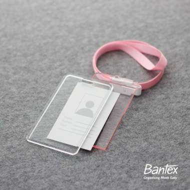 ID card case holder PINK TRANSPARANT color Bantex 8868 potrait lanyard