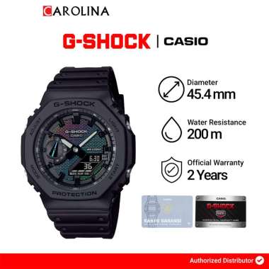 Jam Tangan Pria Casio G-Shock GA-2100RW-1A Rainbow Brick Wall Digital Analog Dial Black Resin Band [