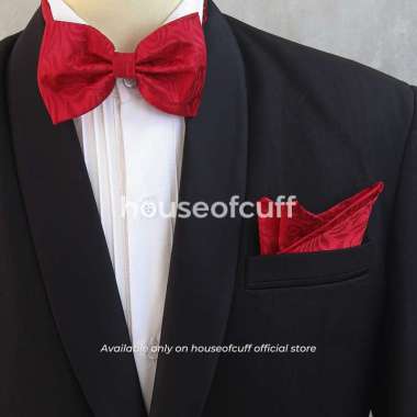 Houseofcuff dasi kupu pria bowtie pocket square jacquard Bowtie coklat motif batik