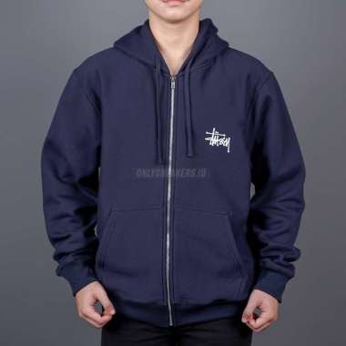 STUSSY BASIC STUSSY ZIP NAVY HOODIE (100% AUTHENTIC) L
