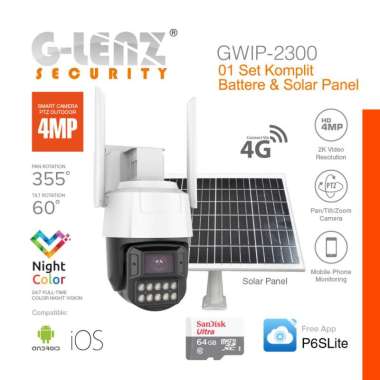 GLENZ CCTV SIMCARD 4G OUTDOOR 4MP ( GWIP-2300 ) KOMPLIT BATTER & SOLAR PANEL, UKURAN MEMORY MEMORY 6