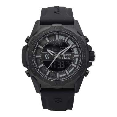 Jam Tangan Pria Alexandre Christie Digi AC 9370 MH RIPBA Men Digital Analog Dial Black Rubber Strap 